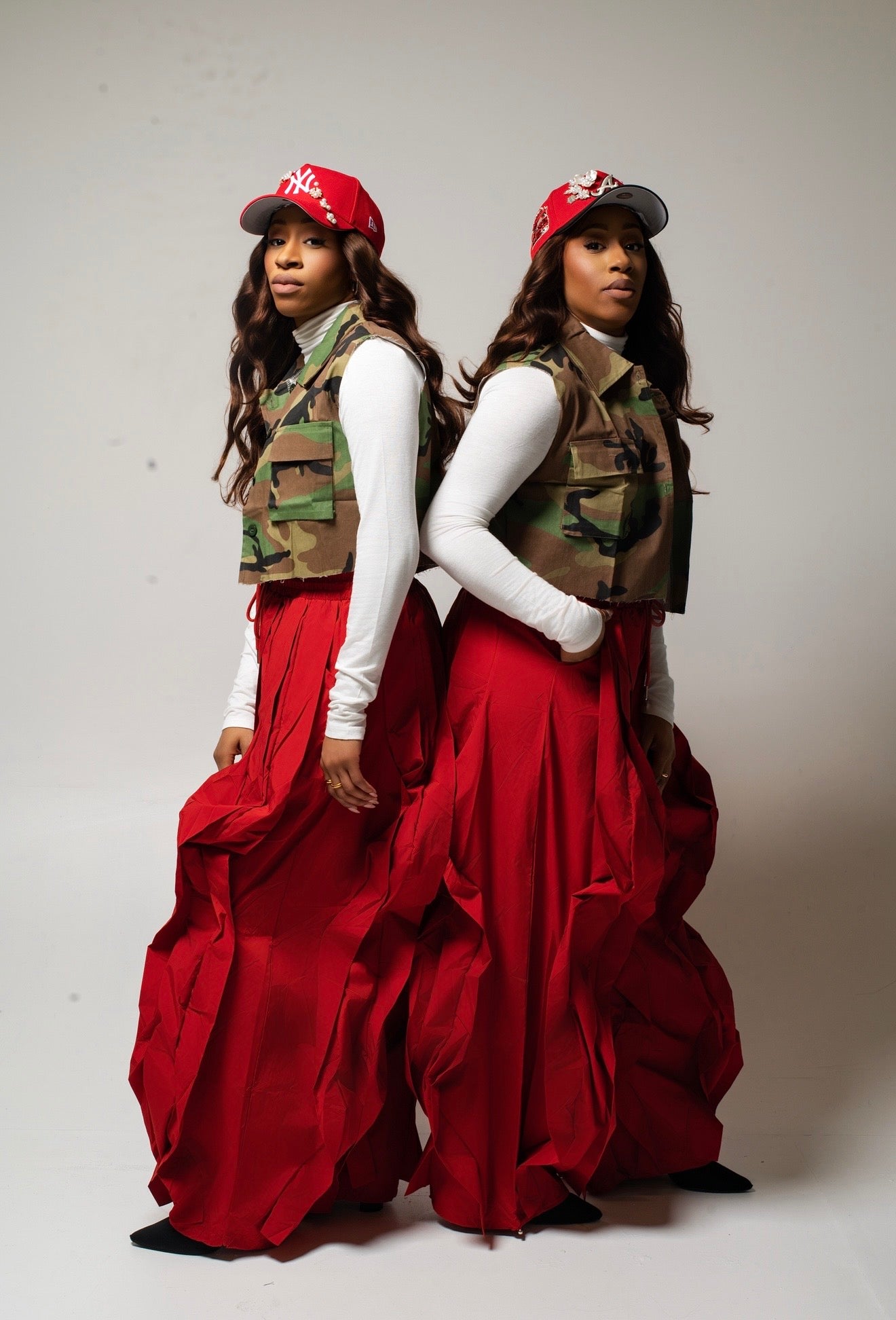 Red Wide Leg Ruffle Jogger Pants