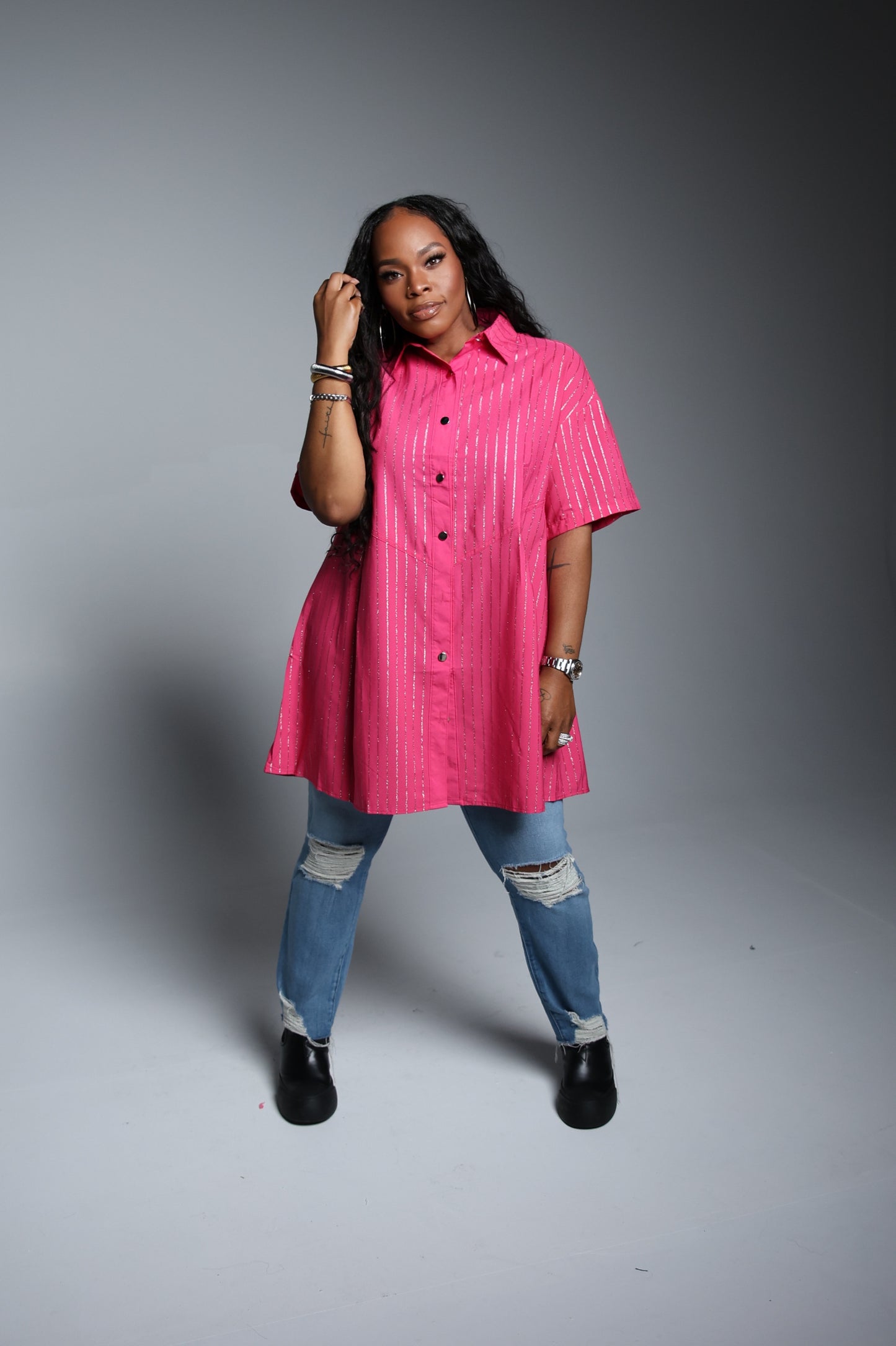 Sparkle Stripe Shirt/Dress (Plus Size)