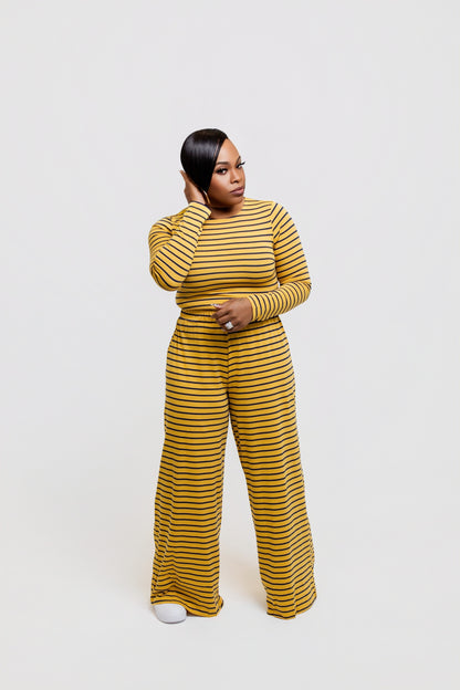 Cropped Stripe Knit Set