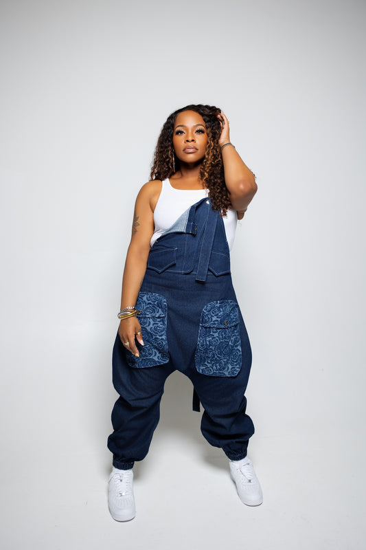 Denim Utility Overalls Jumpsuit