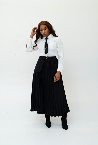 Belted Pleated Skirt