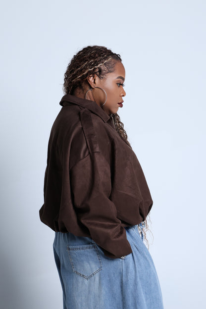 Vintage Style Faux Suede Bomber Jackets w/ Zip Detail