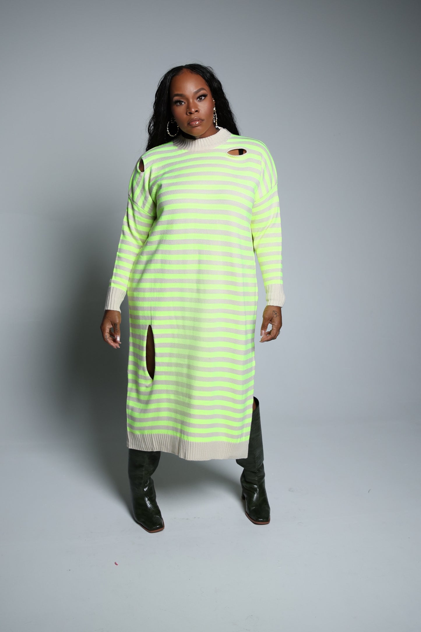 Distressed Sweater Dress (Lime Green)