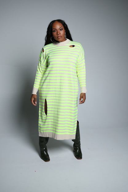 Distressed Sweater Dress (Lime Green)
