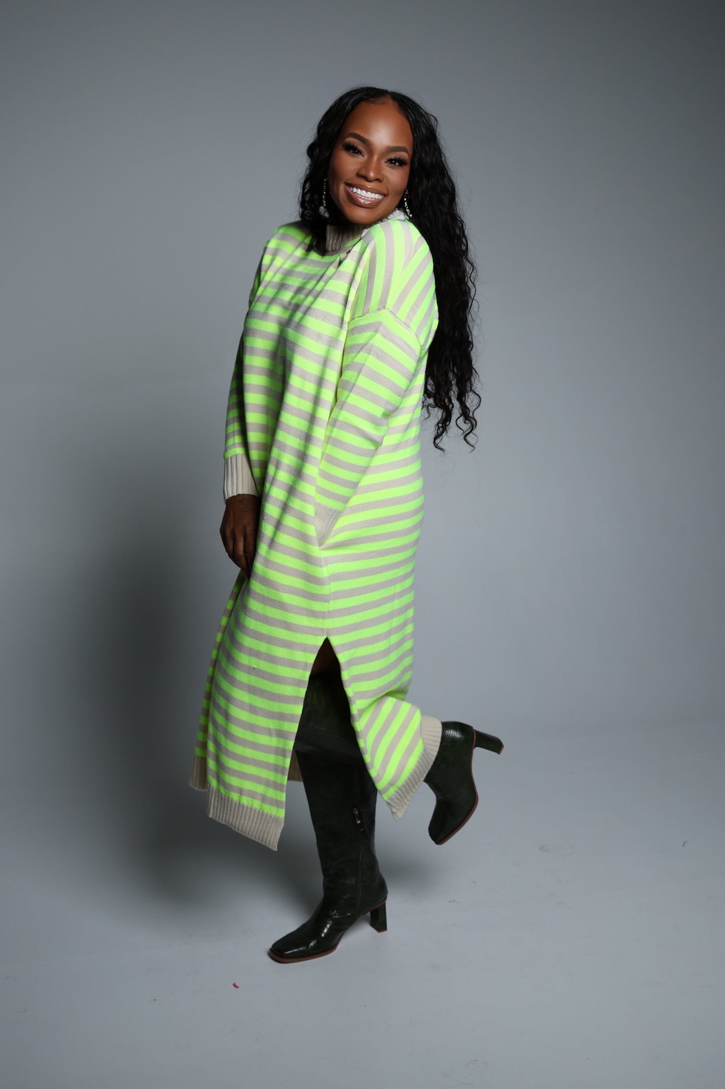 Distressed Sweater Dress (Lime Green)