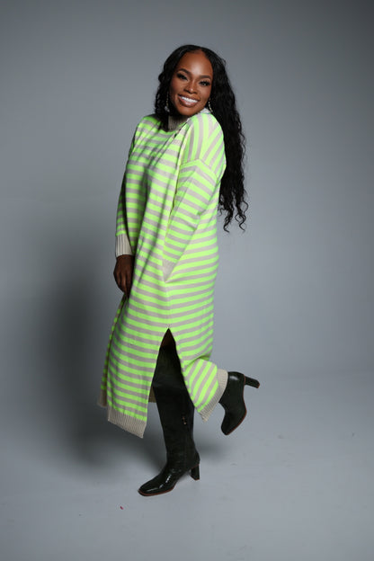 Distressed Sweater Dress (Lime Green)