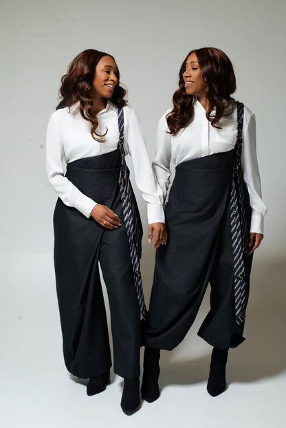 One Shoulder Tie Effect Drape Overalls