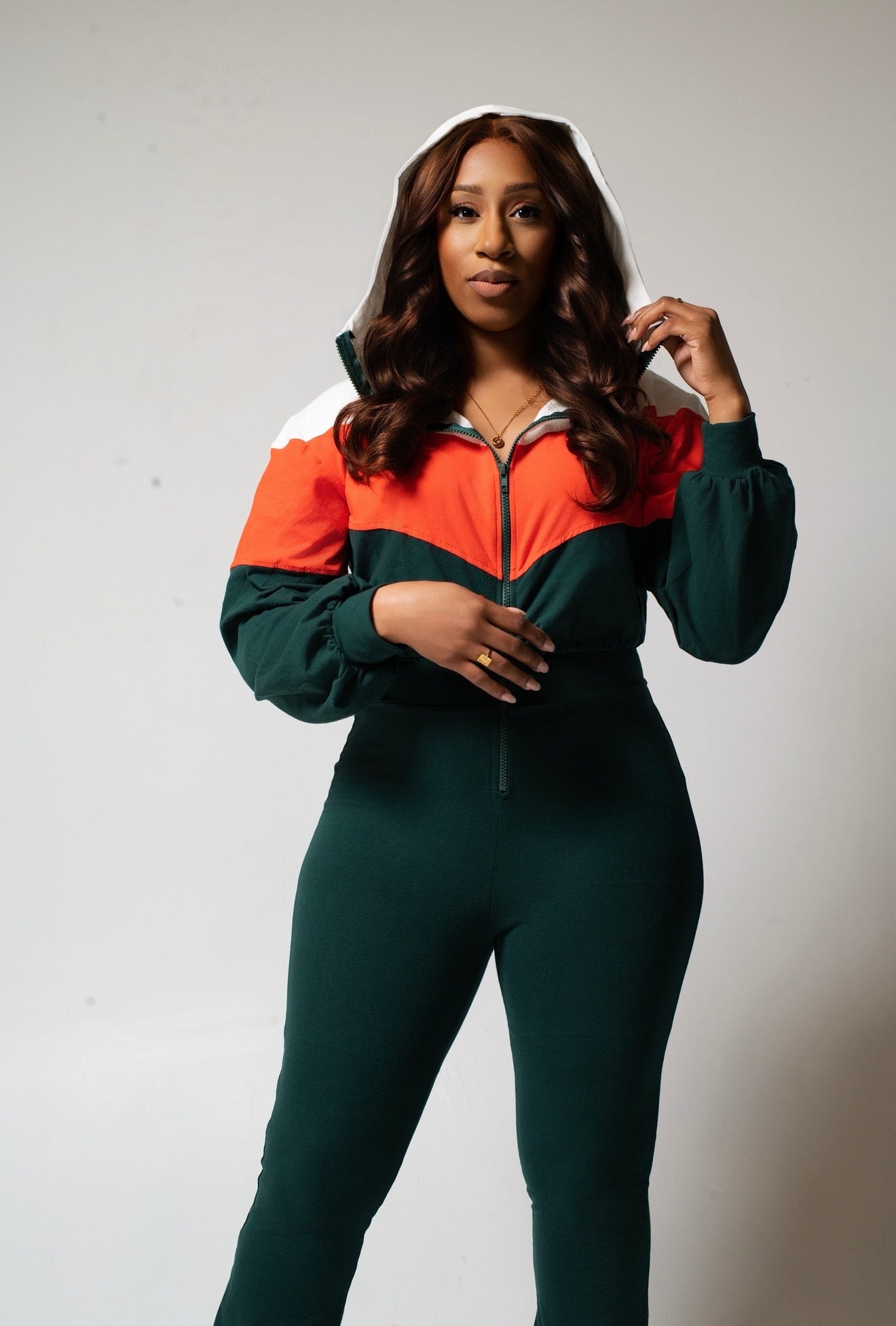 COLOR BLOCK FLARE JUMPSUITS