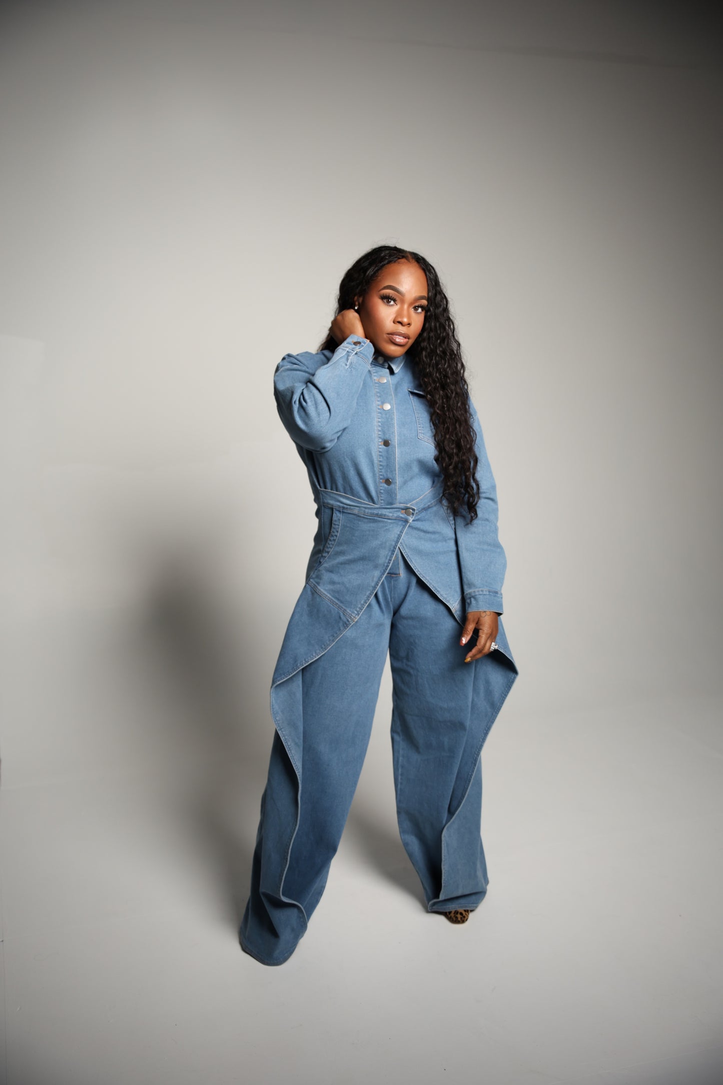 Wide Leg Denim Jumpsuit