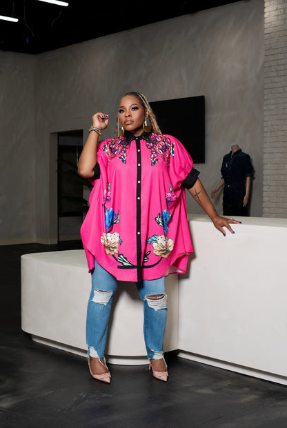 STUDDED FLORAL SHIRT DRESS (S-2XL)