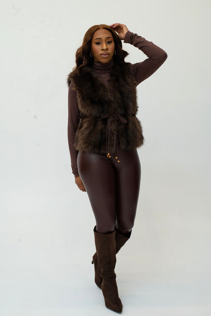 High Waist Faux Leather Leggings (Brown)