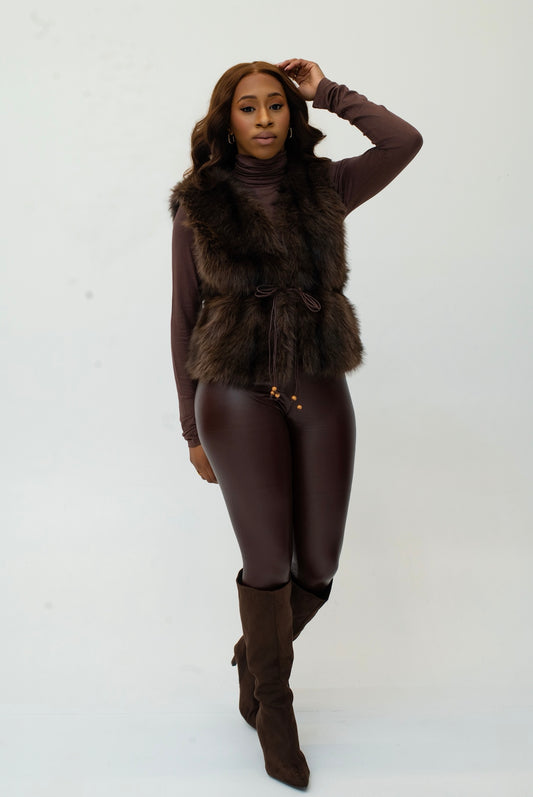 High Waist Faux Leather Leggings (Brown)