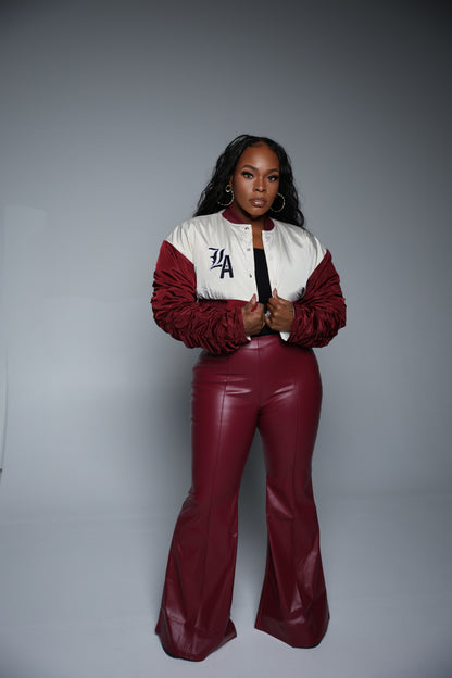 Burgundy Flare Faux Leather Pant