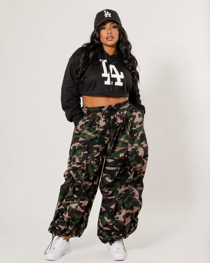 CAMOUFLAGE RUFFLE JOGGERS (Plus Size S- 3X)