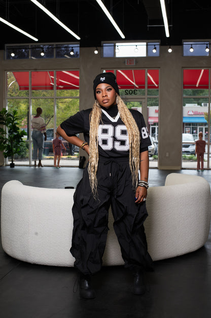 Oversized Wide Leg Ruffle Jogger Pants (Black)
