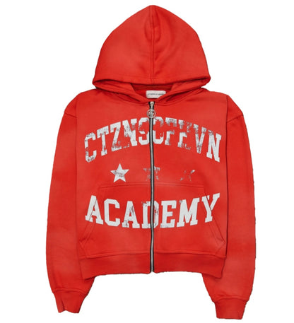 Academy Sun Faded Zip-Up Hoodie- (Red)
