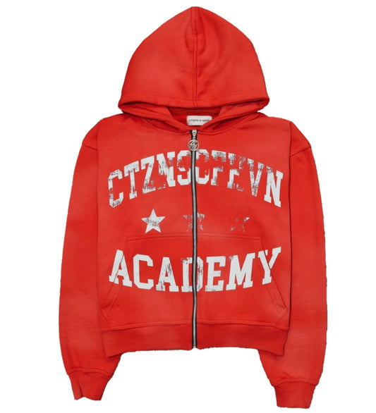 Academy Sun Faded Zip-Up Hoodie- (Red)