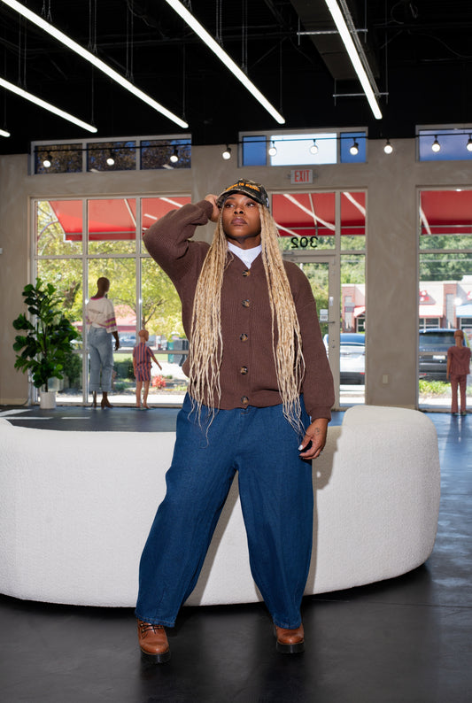 Relaxed Lantern Sleeved Cardigan (Brown)